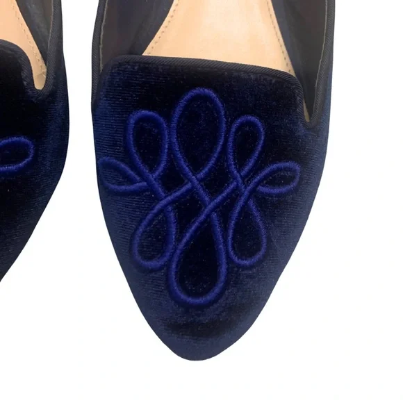 2/$30 LC Lauren Conrad Dark Blue Velvet Pointed Ballet Flats 8.5 Loafer Preppy - Picture 3 of 9